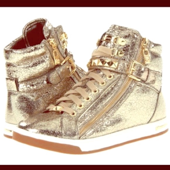 MICHAEL KORS GLAM METALLIC HI-TOP STUDDED SNEAKERS 9M - Picture 3 of 13